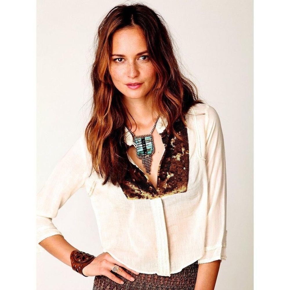 Free people New Romantics Cream Gold sequin top